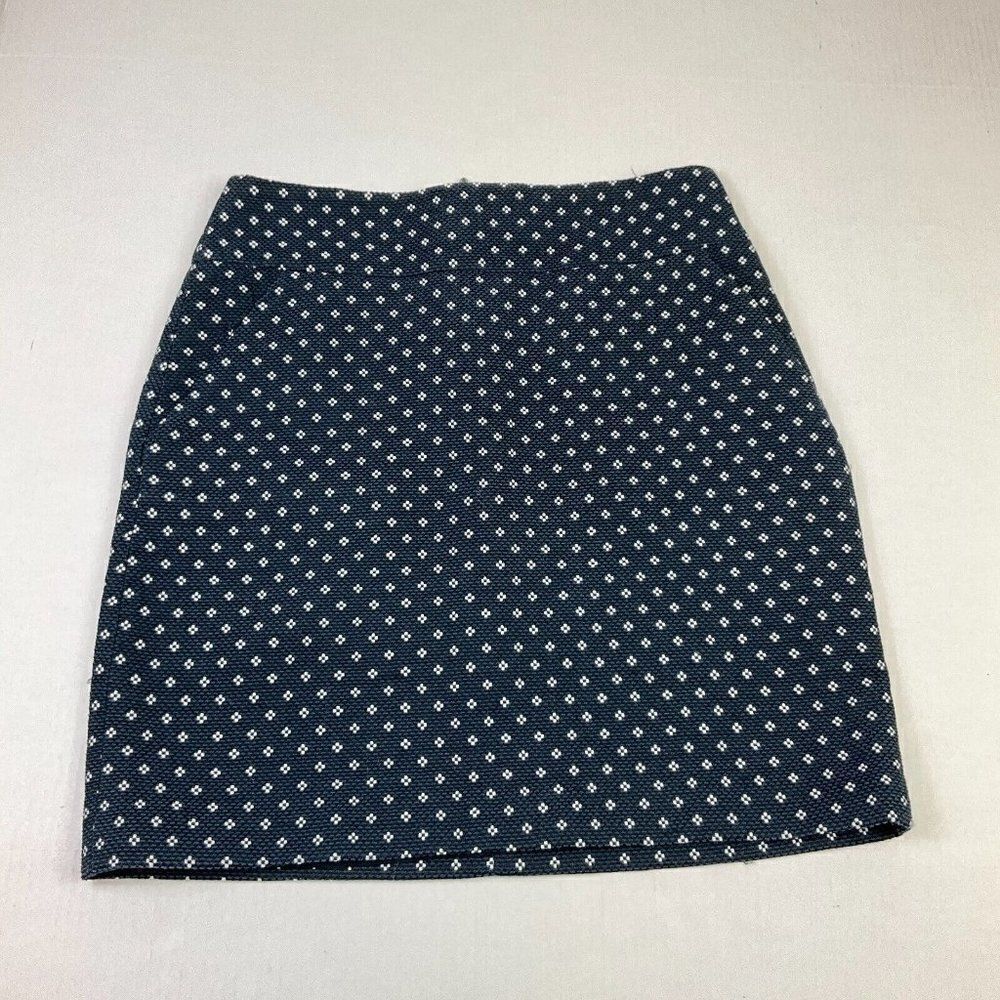 Ann Taylor Pencil Straight Skirt Blue White Back Zip Pockets Above Knee Size 6